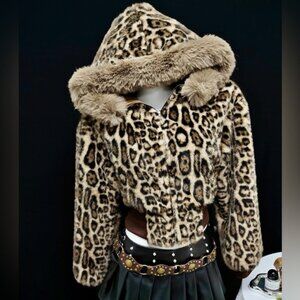 Hello Gorgeous! Leopard Faux Fur Hooded Outerwear - Brown